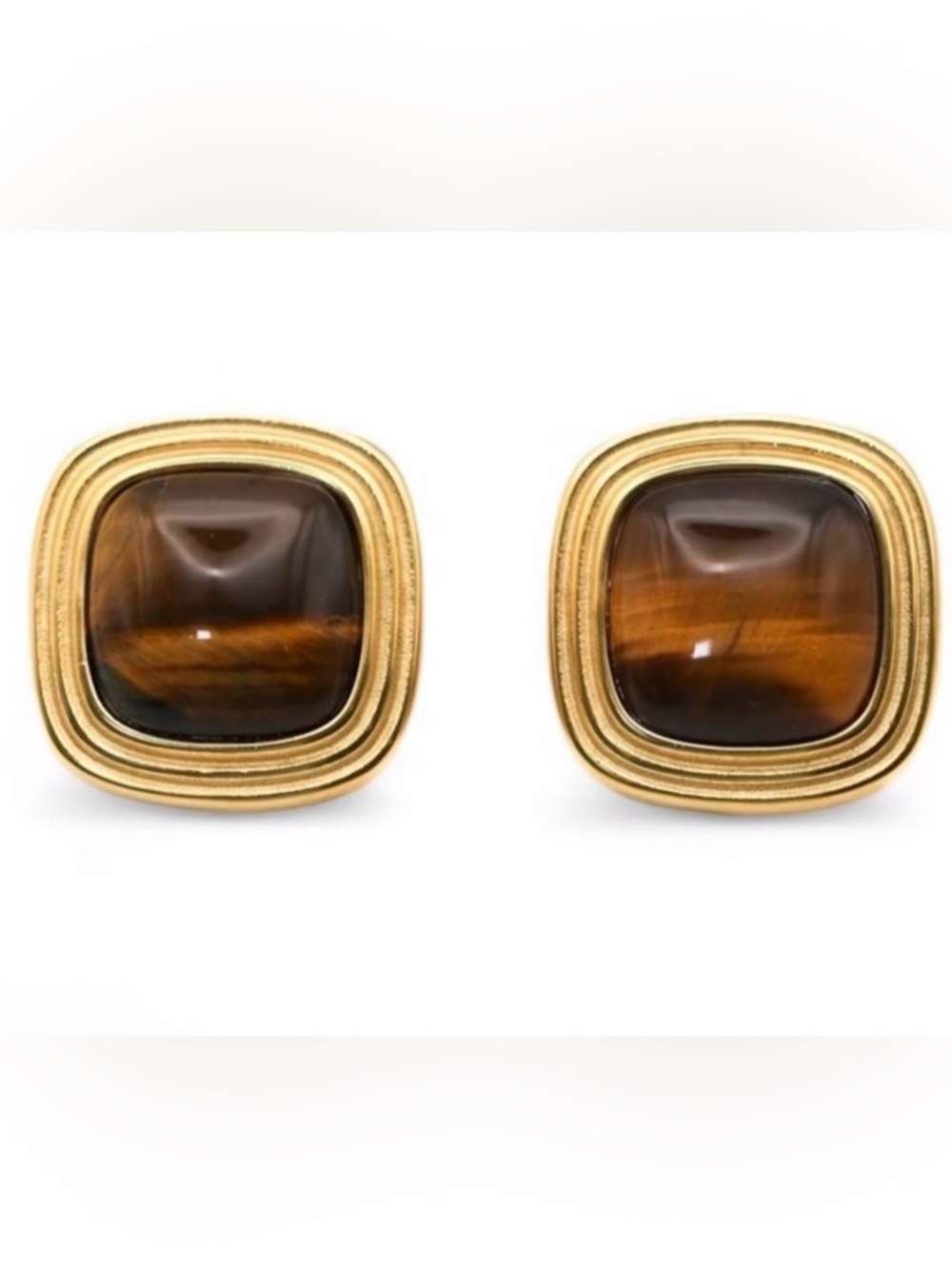 NOT FOR SALE: Golden Horizon Tiger Eye Stone &18ct Gold Plated Square Earrings